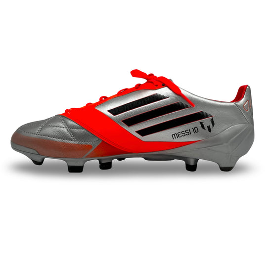 Lionel Messi usado em jogo, fotocombinado, dupla assinatura Adidas F50 Adizero, recorde de 91 gols, ano de 2012