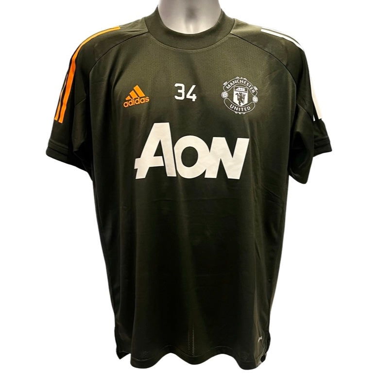 Donny Van De Beek treina camisa usada do Manchester United Adidas Aeroready