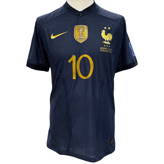Jogo de Kylian Mbappé emitido Nike DriFit ADV Camisa Argentina vs França 2022 Final da Copa do Mundo FIFA